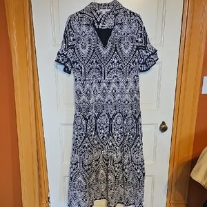 Chico's Blue and White Ruffled Tiered Midi Dress